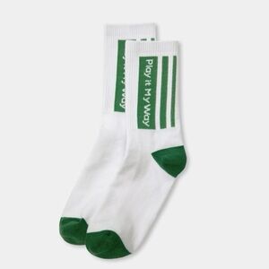 NWT 2 Halara Green and White Color Block Cotton Crew Socks Play It My Way